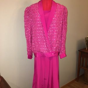 Vintage Set Pink Silk Dress with Sheer Pink Shimmery Blazer.